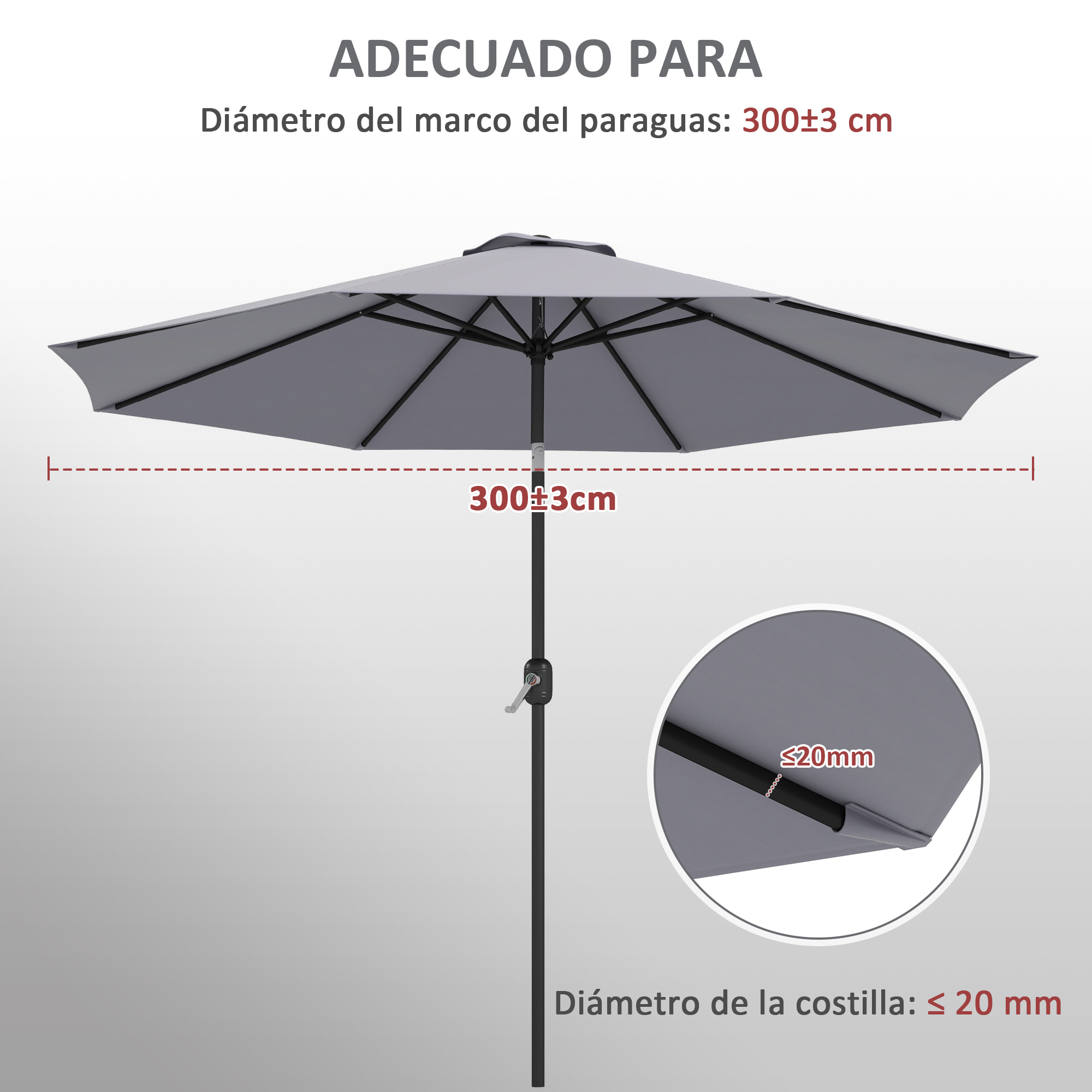 Toldo de Recambio de Sombrilla de 3 m Toldo de Repuesto para Sombrilla de Patio con Ventilación Superior Cubierta de Repuesto para Parasol de Poliéster para Exteriores Gris