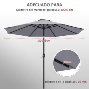 Toldo de Recambio de Sombrilla de 3 m Toldo de Repuesto para Sombrilla de Patio con Ventilación Superior Cubierta de Repuesto para Parasol de Poliéster para Exteriores Gris