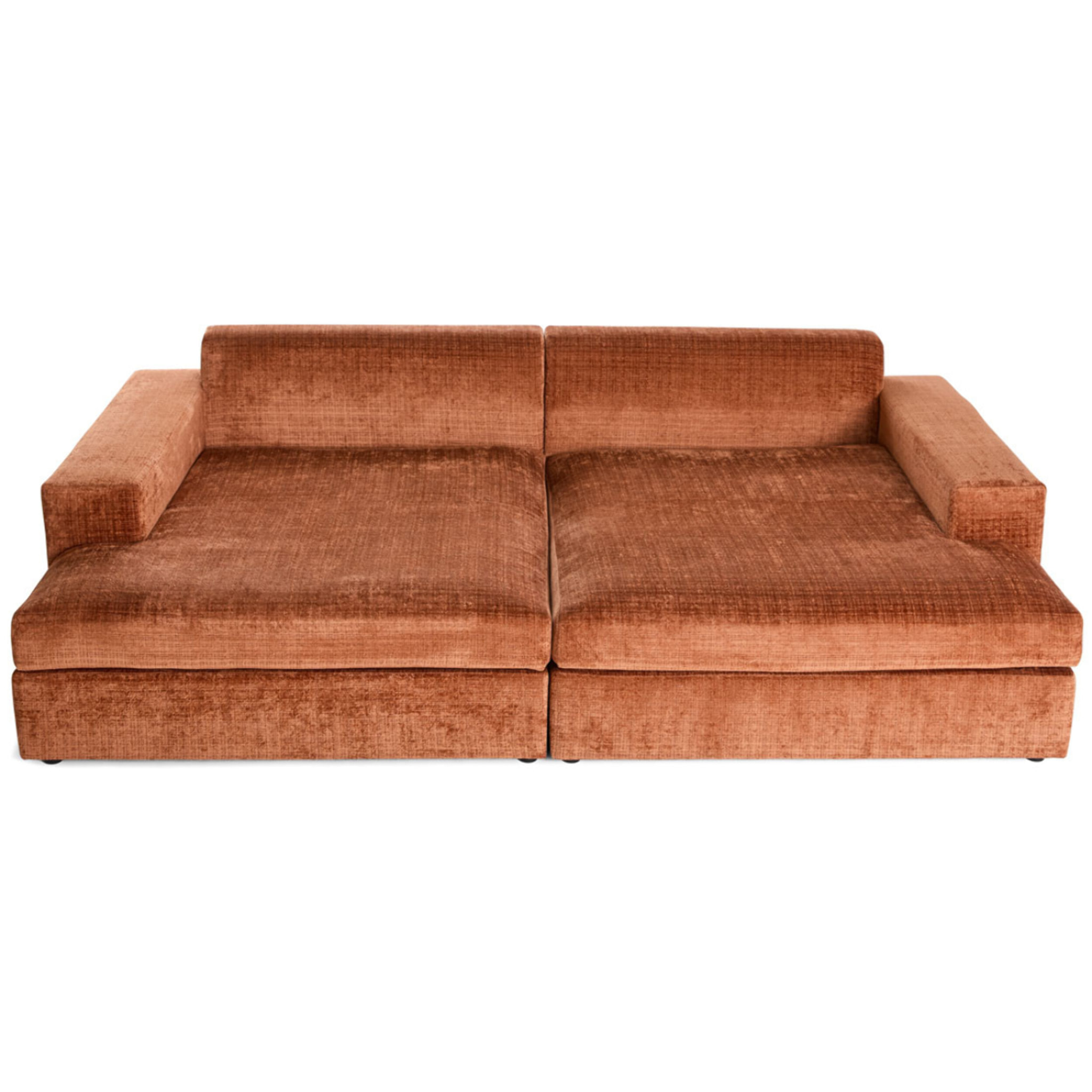 Collins - canapé droit 4 places avec double méridienne - assise profonde - en velours texturé - Terracotta