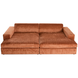 Collins - canapé droit 4 places avec double méridienne - assise profonde - en velours texturé - Terracotta