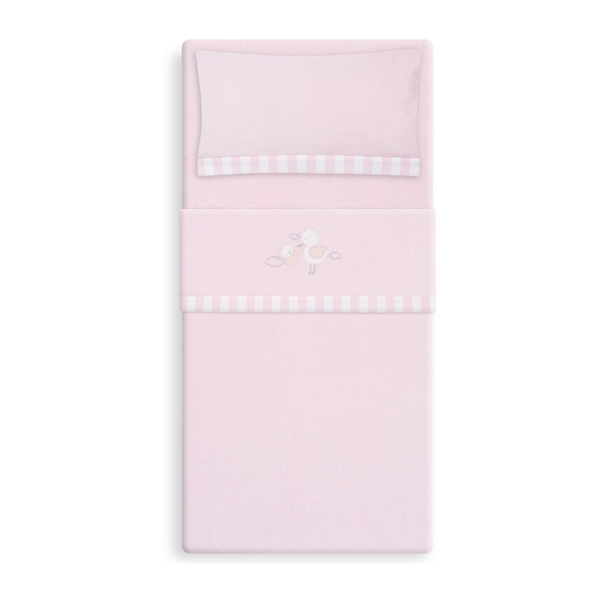 Triptico Cuna Coralina Cigueña Oso + Broche Rosa