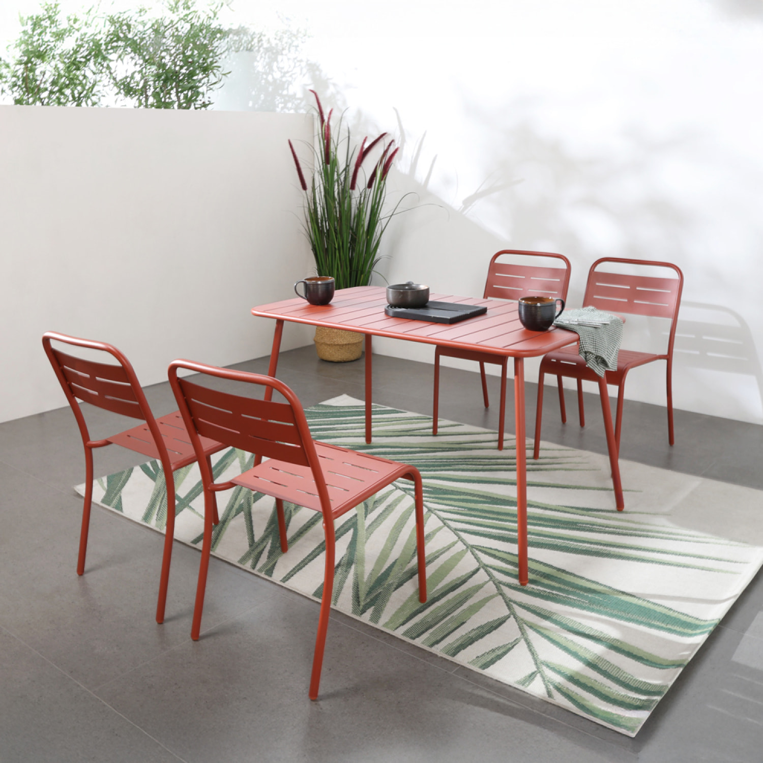 EVORA Table salon de jardin repas 4 à 6 places 120x70cm terracotta