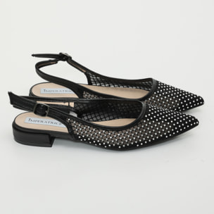 Ballerine slingback con tomaia semitrasparente ricoperta di strass