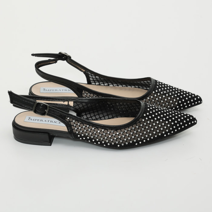 Ballerine slingback con tomaia semitrasparente ricoperta di strass