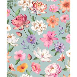 Papier peint floral botanique fond rose poudré