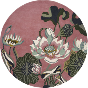 Tapis rond fait à la main en laine motif floral VAFI