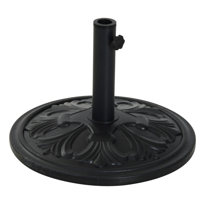 Pied de parasol rond base de lestage Ø 48 x 34H cm ciment HDPE motif fleurs de lys poids net 13 Kg noir