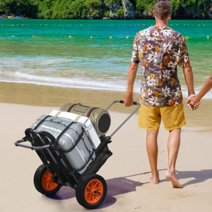 Carro Playa Plegable, Carro Transporte con Grandes Ruedas de 30 cm para Todo Terreno, con Bolsillo de Malla y Mango Telescópica de Aluminio, para Jardín, Campaña, Compra, Carga 150 kg, Gris