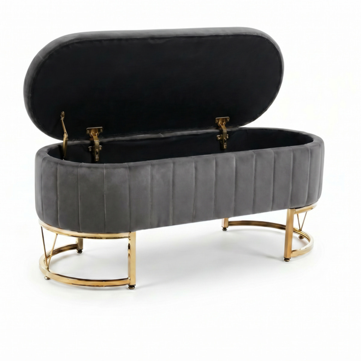 Panca Contenitore Ovale in Effetto Velluto con Ampio Vano Contenitore, Seduta Imbottita e Gambe in Acciaio, Design Elegante per Camera da Letto, Ingresso e Soggiorno