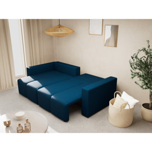 Daryl - canapé d'angle réversible 4 places convertible avec coffre en tissu texturé - Bleu