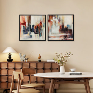 Cuadros en Lienzo Abstractos a Mano, 40x40 cm, 2 Piezas, Cuadros de Arte de Pared Enmarcados, Textura Rica, Decoración Moderna para Dormitorio, Salón, Cocina, Multicolor