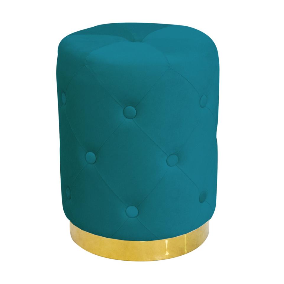 Pouf Poggiapiedi Rotondo Seduta In Velluto Velvet Chic Petrolio