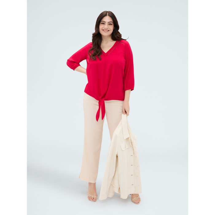 Fiorella Rubino - Blusa de viscosa con nudo en el bajo - Fuchsia