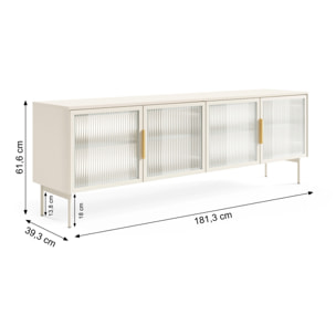 Mobile Tv elegante con 4 ante in vetro, ripiani interni e illuminazione LED integrata. Struttura resistente laminato 181.3 x 39.3 x 61.6 cm Cashmere