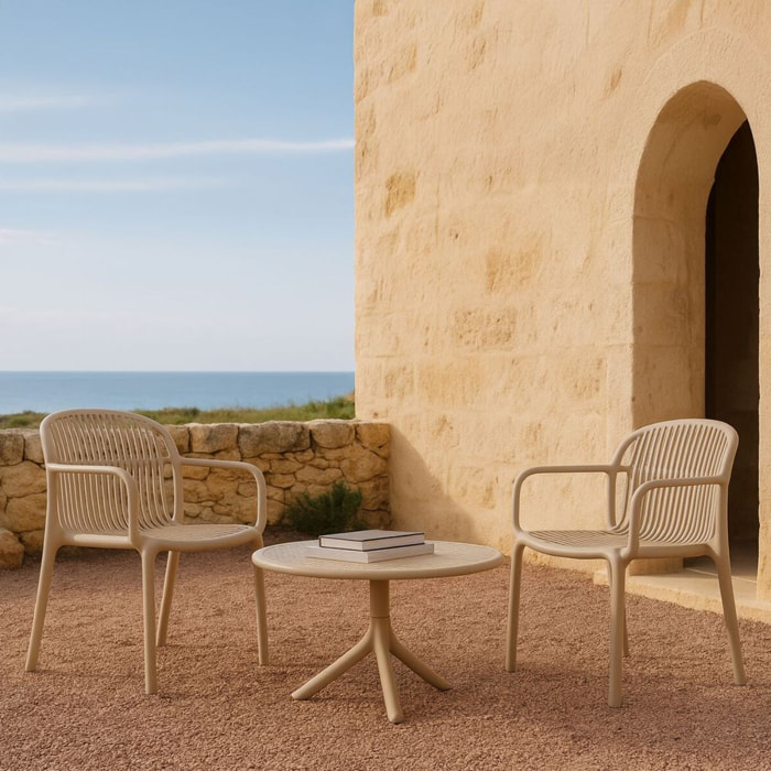 Tavolino basso da esterno in polipropilene 60x60x41cm tortora – Obidos