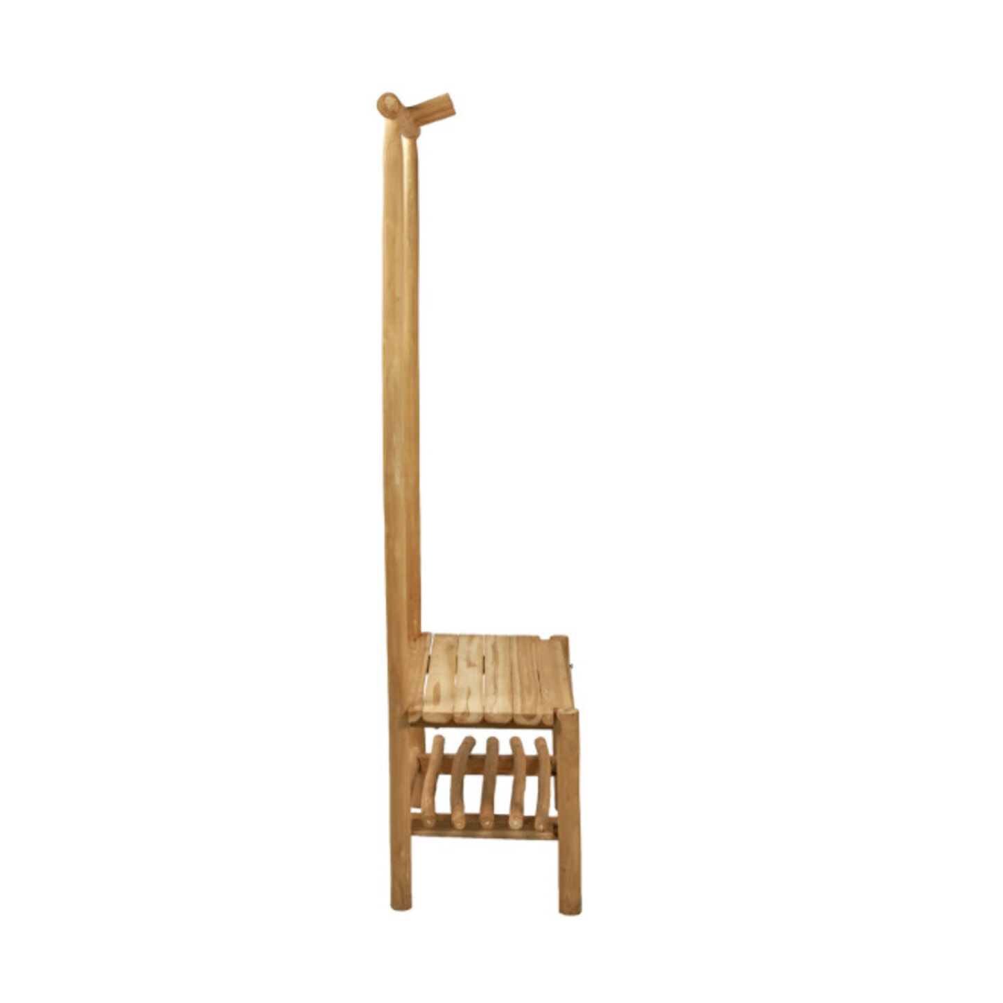 Portant d'entrée en bois de teck clair, H. 171 cm, 4 crochets, assise - BUNIA