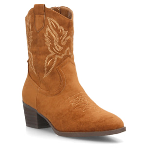 Botas cowboy bordadas con tacón ancho para mujer
