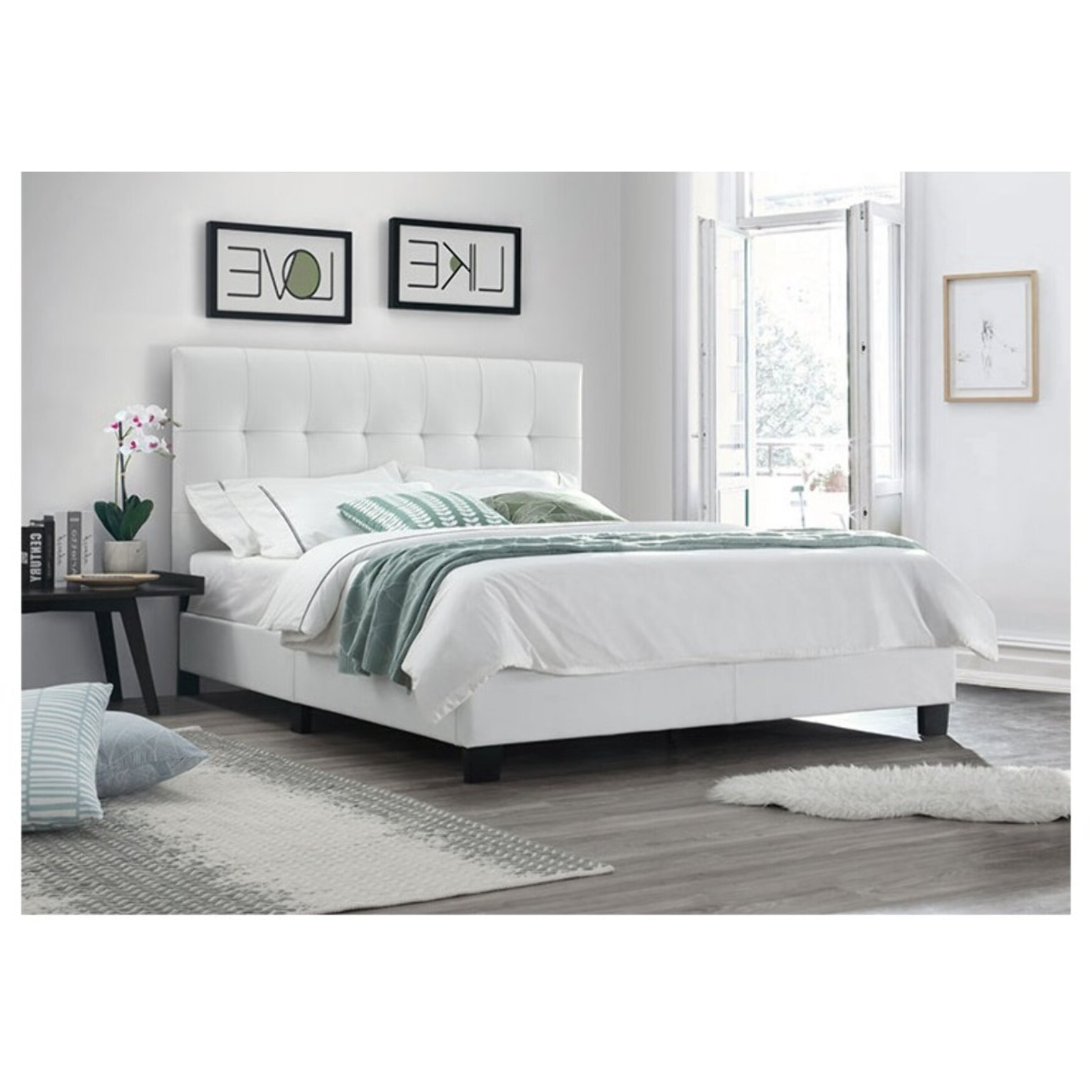 Ensemble lit matelas et sommier 160x200 cm en simili blanc - BIANCA
