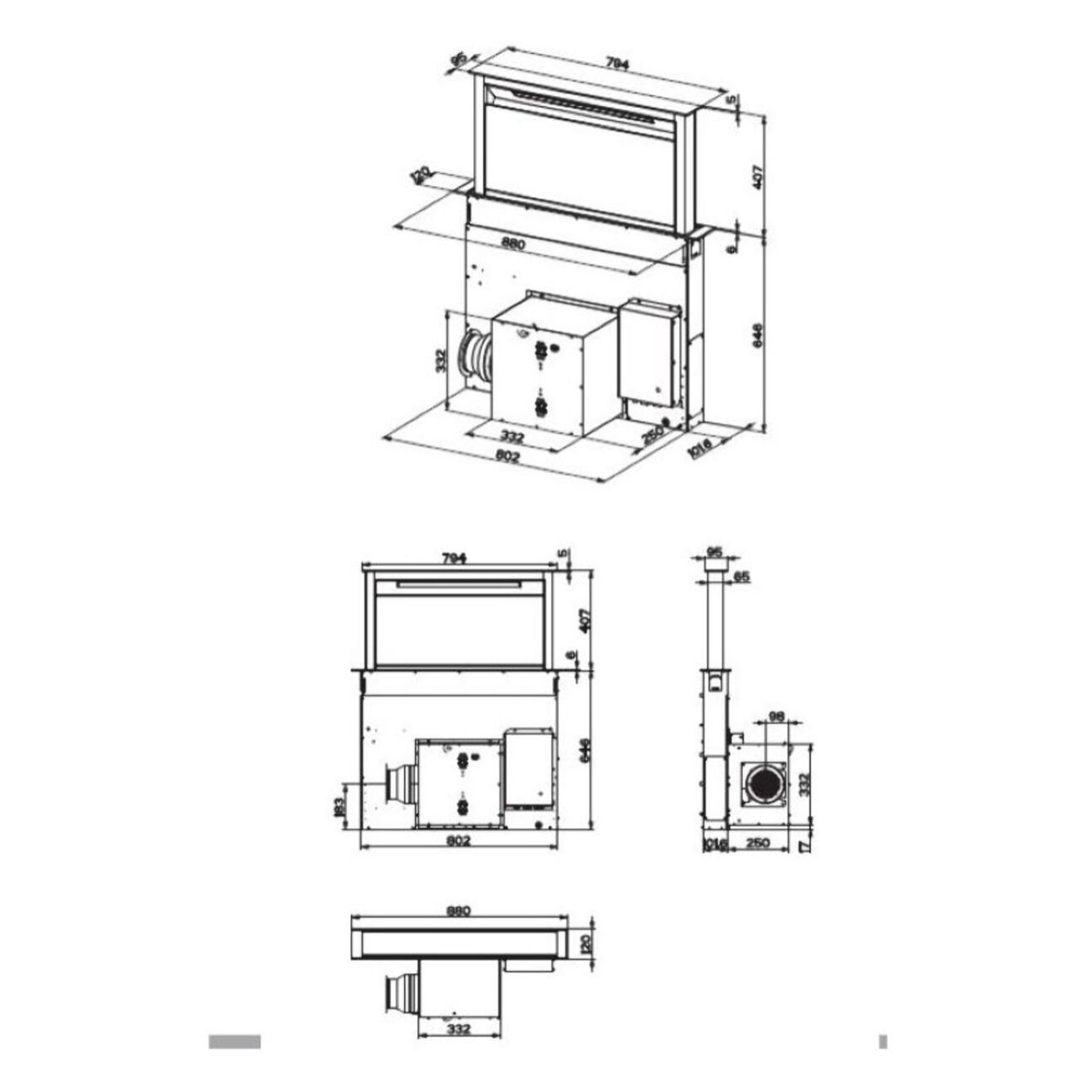 Hotte plan de travail ROBLIN ZELIE 900 VERRE NOIR