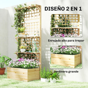 Jardinera con Enrejado y Techo de Madera, Jardinera Exterior Grande para Plantas Trepadoras, con 2 Estantes, Drenaje y Forro, Macetero Elevado para Patio, Terraza, 76x43,5x177 cm, Natural