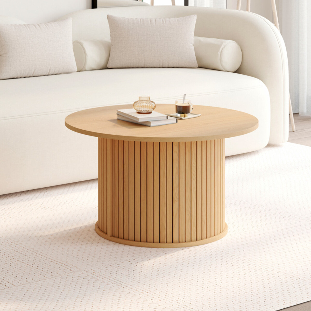 Table basse ronde Albane pieds lattes