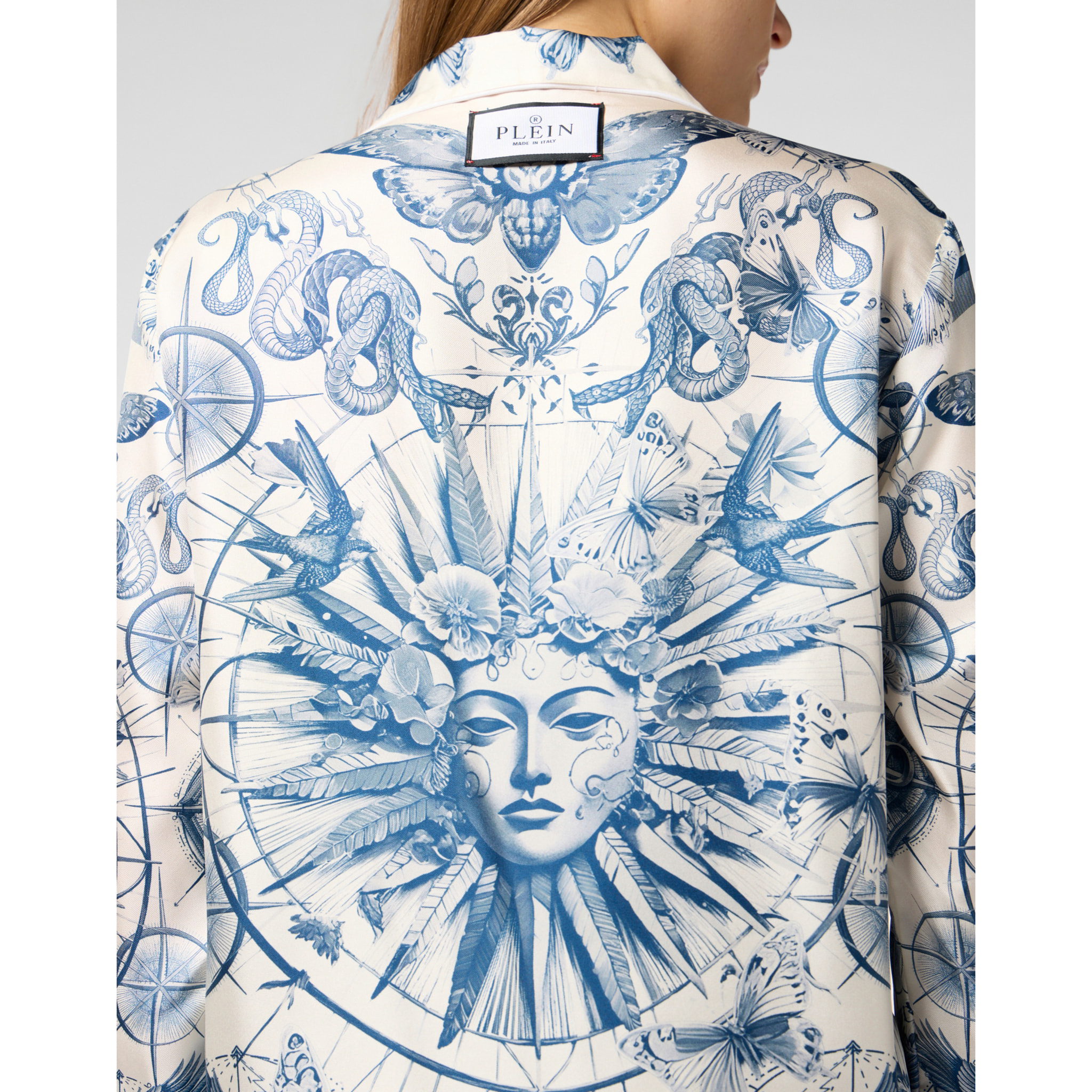 PHILIPP PLEIN Silk Pajama Shirt Butterfly Tattoo