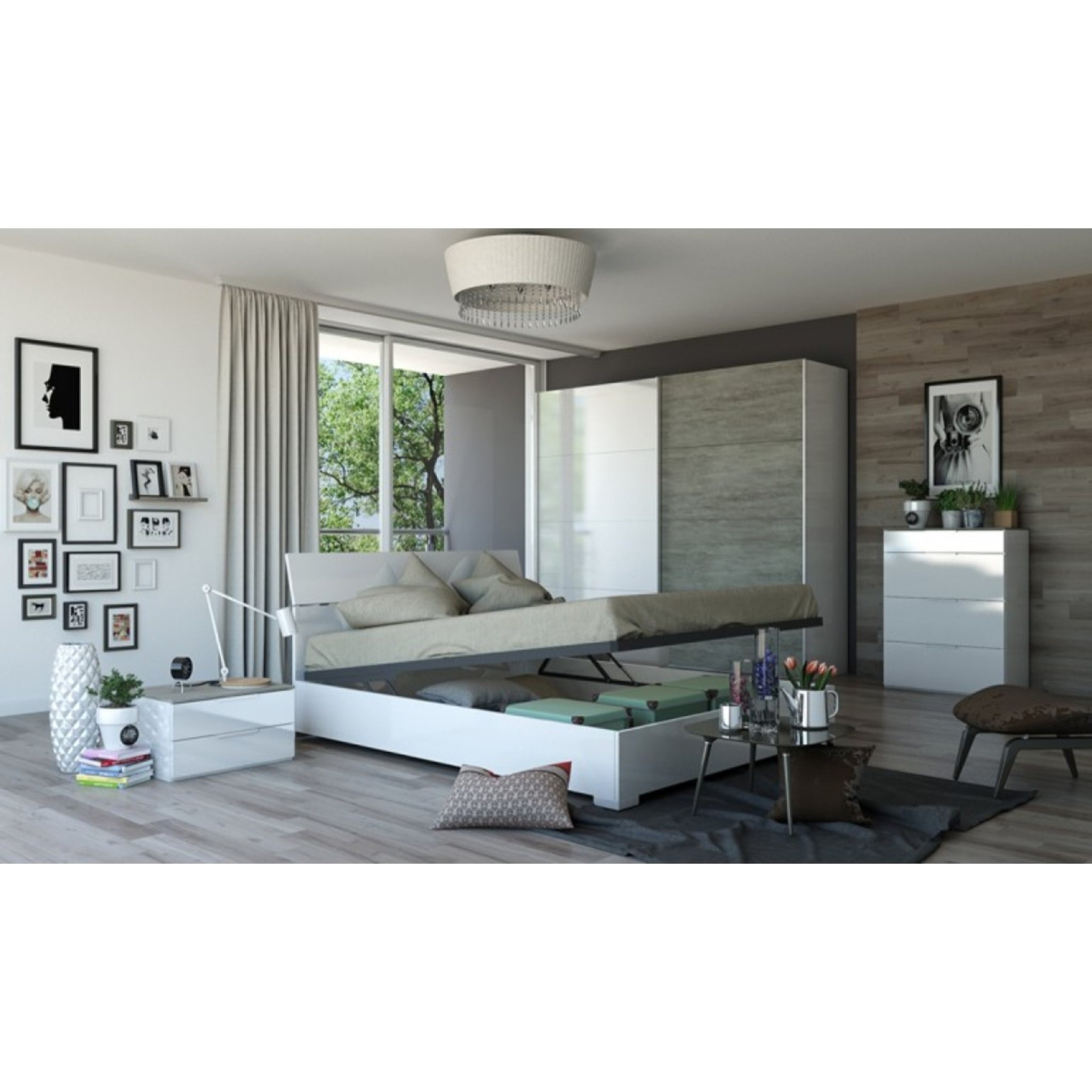 Lit double 160x200 cm avec coffre blanc - GALAVERNA