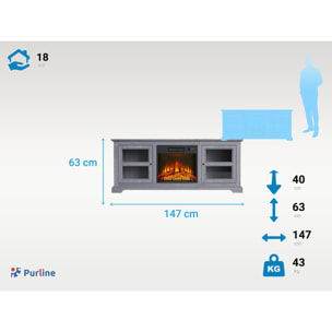 Buffet avec cheminée électrique couleur gris 2000W
