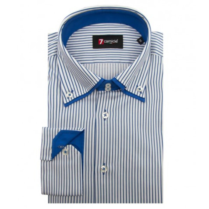 Camicia Uomo 2Bottoni Button Down Doppio Collo Slim Sat Bianco/Bluette