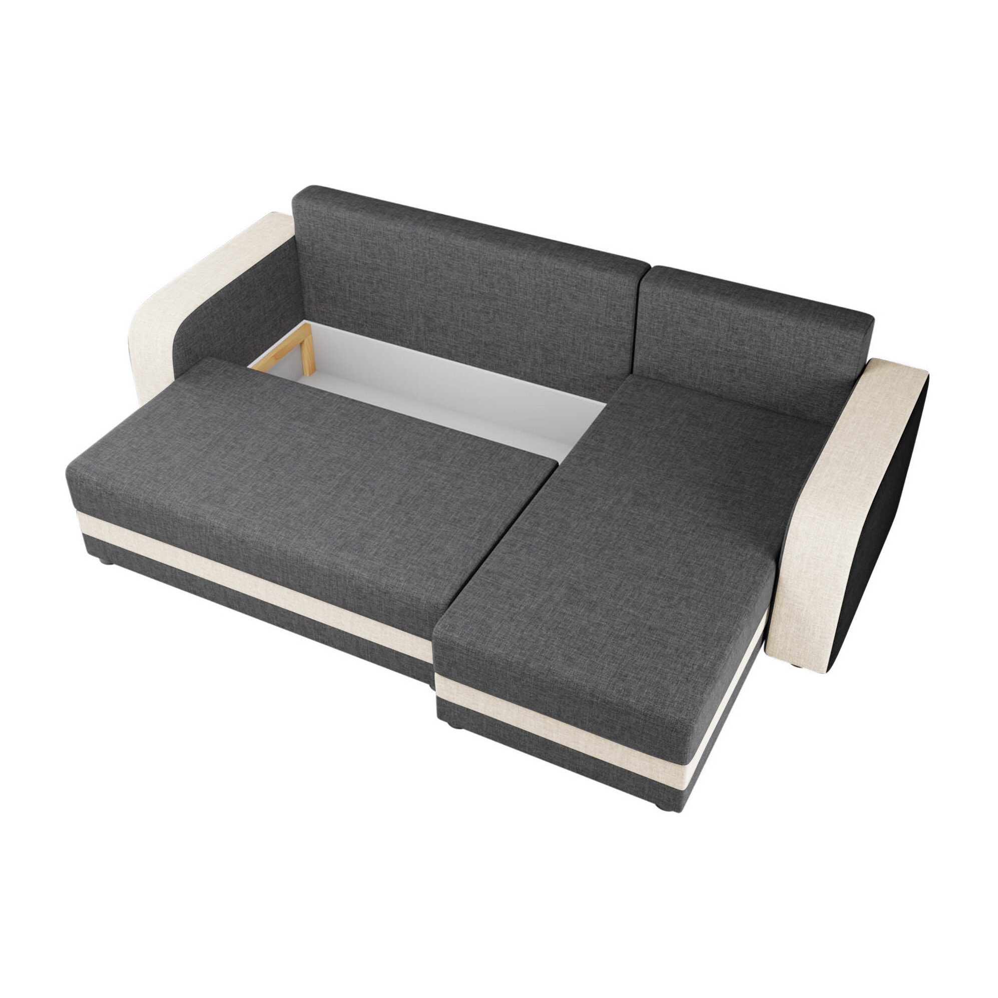 Harvey - Canapé d'angle réversible 4 places convertible avec coffre en tissu bicolore - Gris / Beige