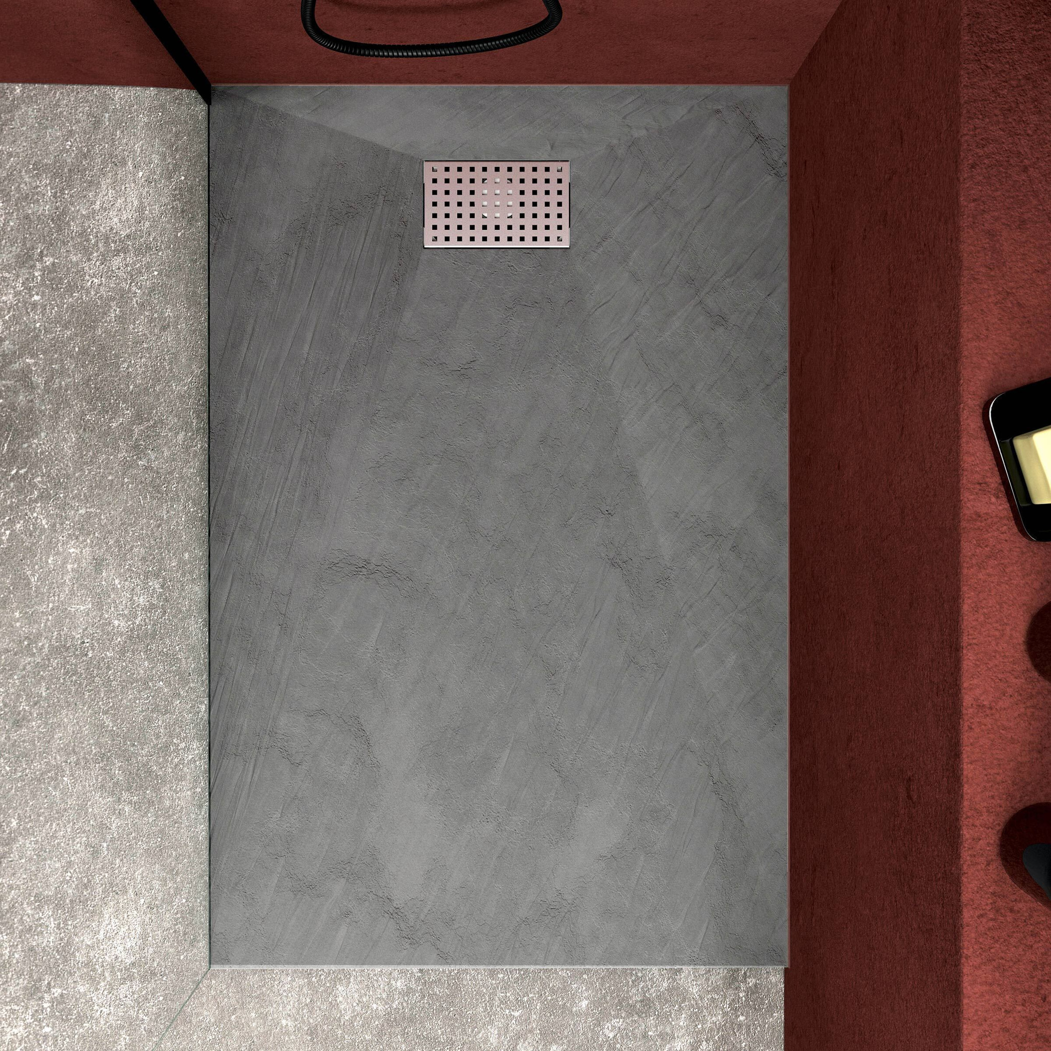Receveur de douche Gris Effet Pierre 80x120 cm et Grille décor Perforée en Inox