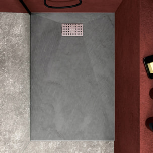 Receveur de douche Gris Effet Pierre 80x120 cm et Grille décor Perforée en Inox