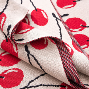 Manta 140x190cm 1000gr 100%acrilico crema con cerezas rojas benetton fruits