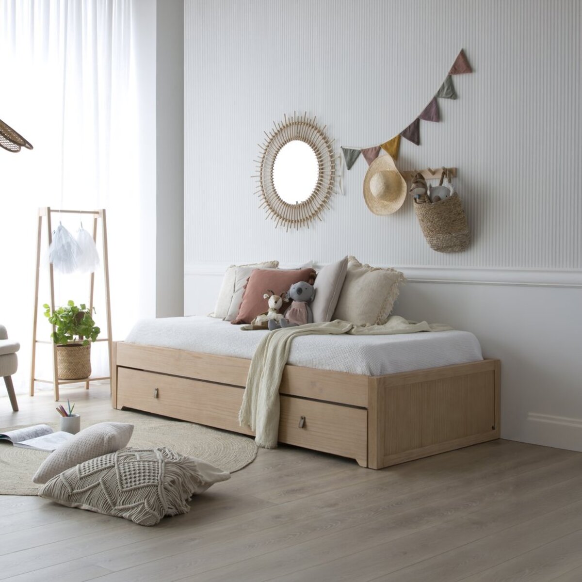 Lit gigogne Kumla -bois massif, panneau de mdf et placage naturel-couleur naturel 213 x 41 x 100 cm