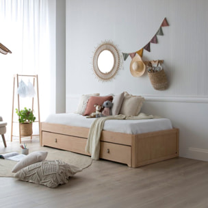Lit gigogne Kumla -bois massif, panneau de mdf et placage naturel-couleur naturel 213 x 41 x 100 cm