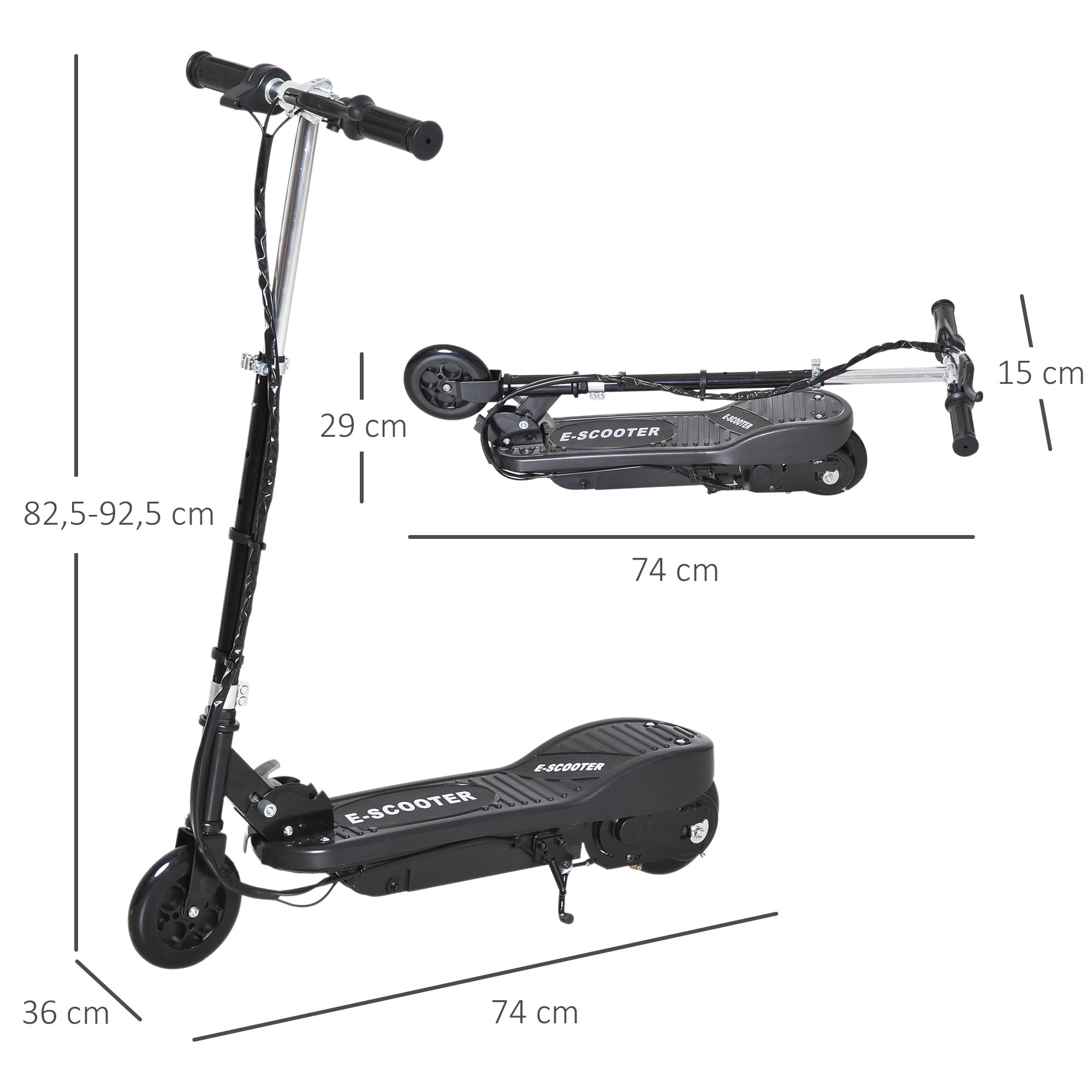 Patinete Eléctrico Plegable Acero PP 74x36x73-91cm Negro