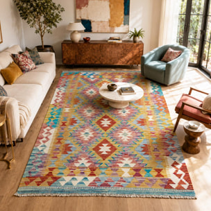 Tapis kilim ethnique authentique, tissé plat en laine, VIGUSIM