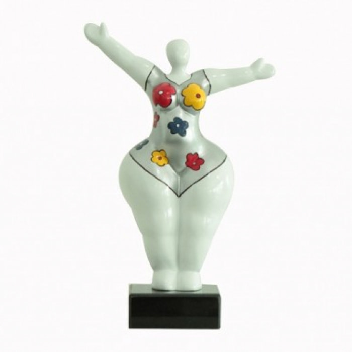 Statuette femme design blanc fleuri H34cm - WOMEN FLOWER