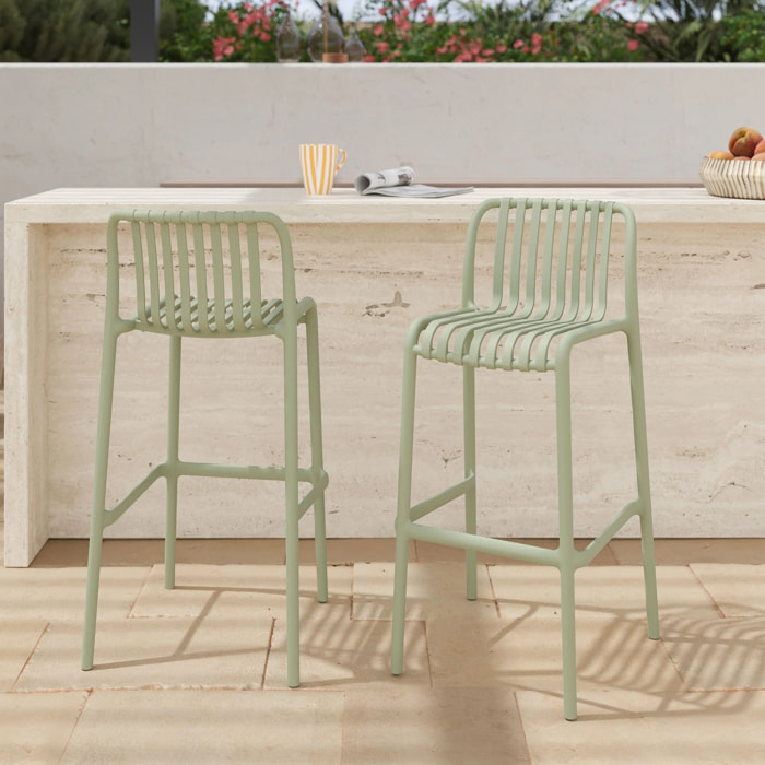 Lot de 2 chaises de bar de jardin 76 cm en plastique vert pastel - Duli