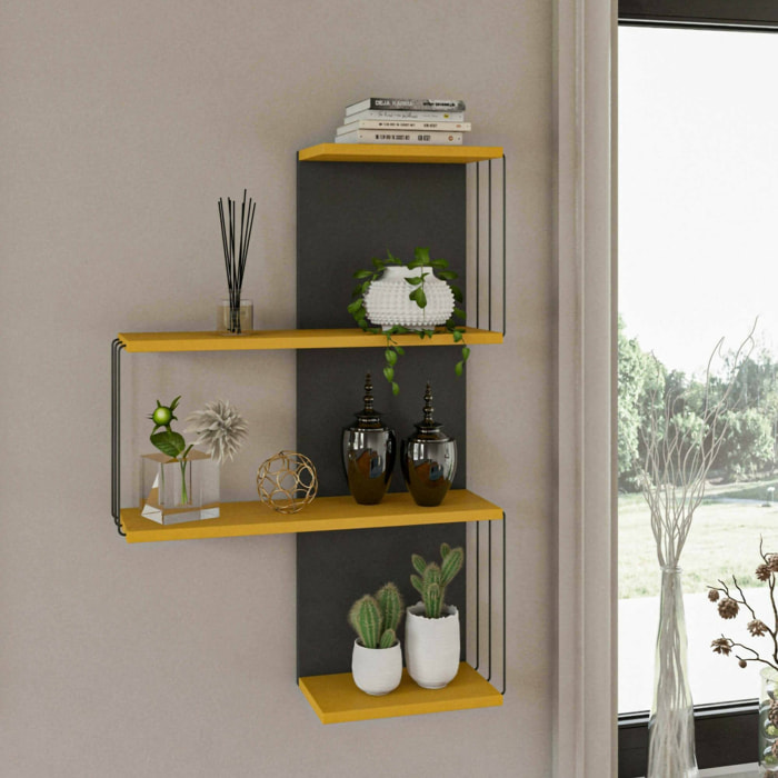 Mensola Batilda, Scaffale, Ripiano a muro, Scaffalatura multiuso, 64x19h96 cm, Antracite e Giallo