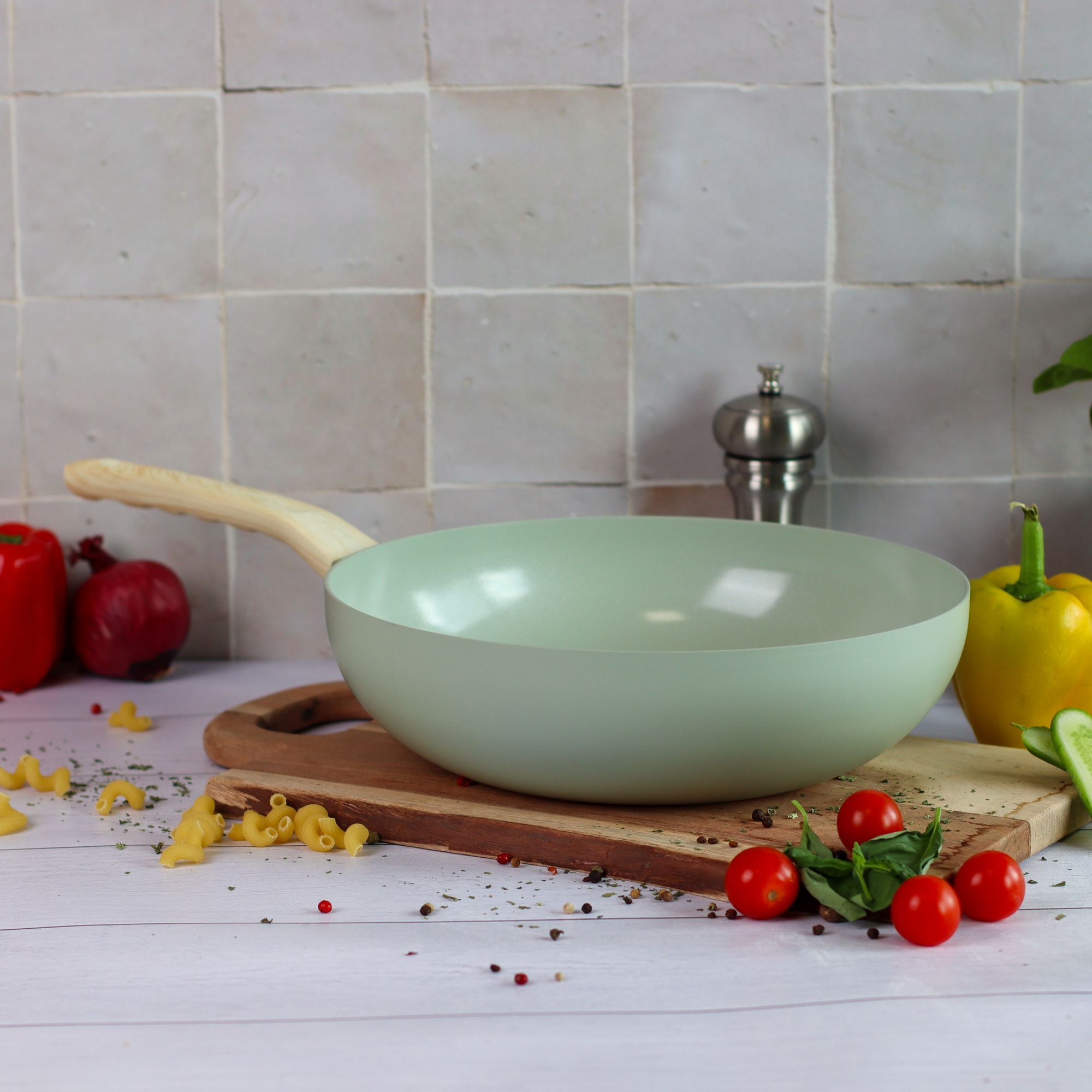 Wok 28cm avec revêtement céramique céladon - tous feux COLORAMA