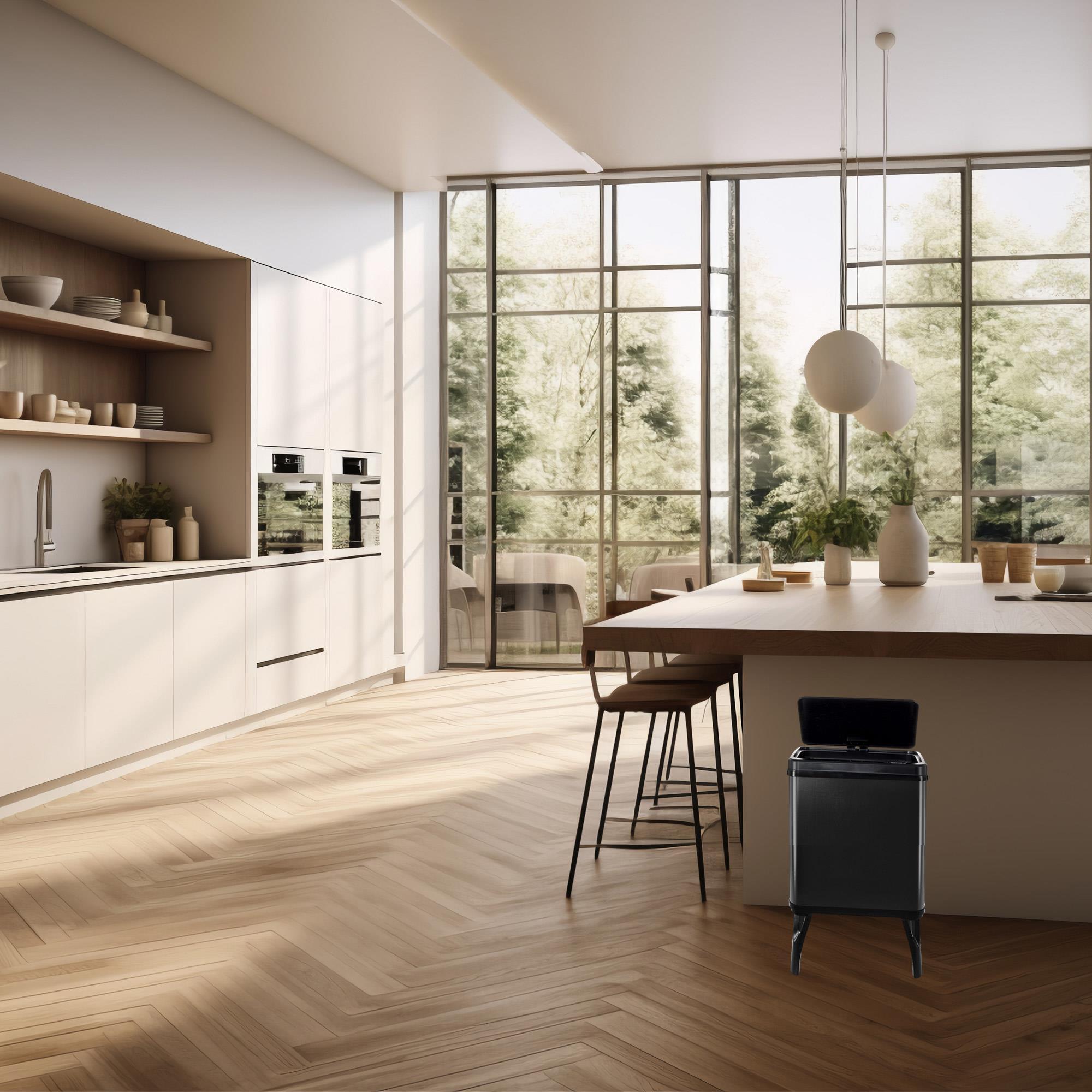 Well home - cubo de basura inteligente con apertura automática y contacto manual 30l, 35,5x26x60cm color negro.