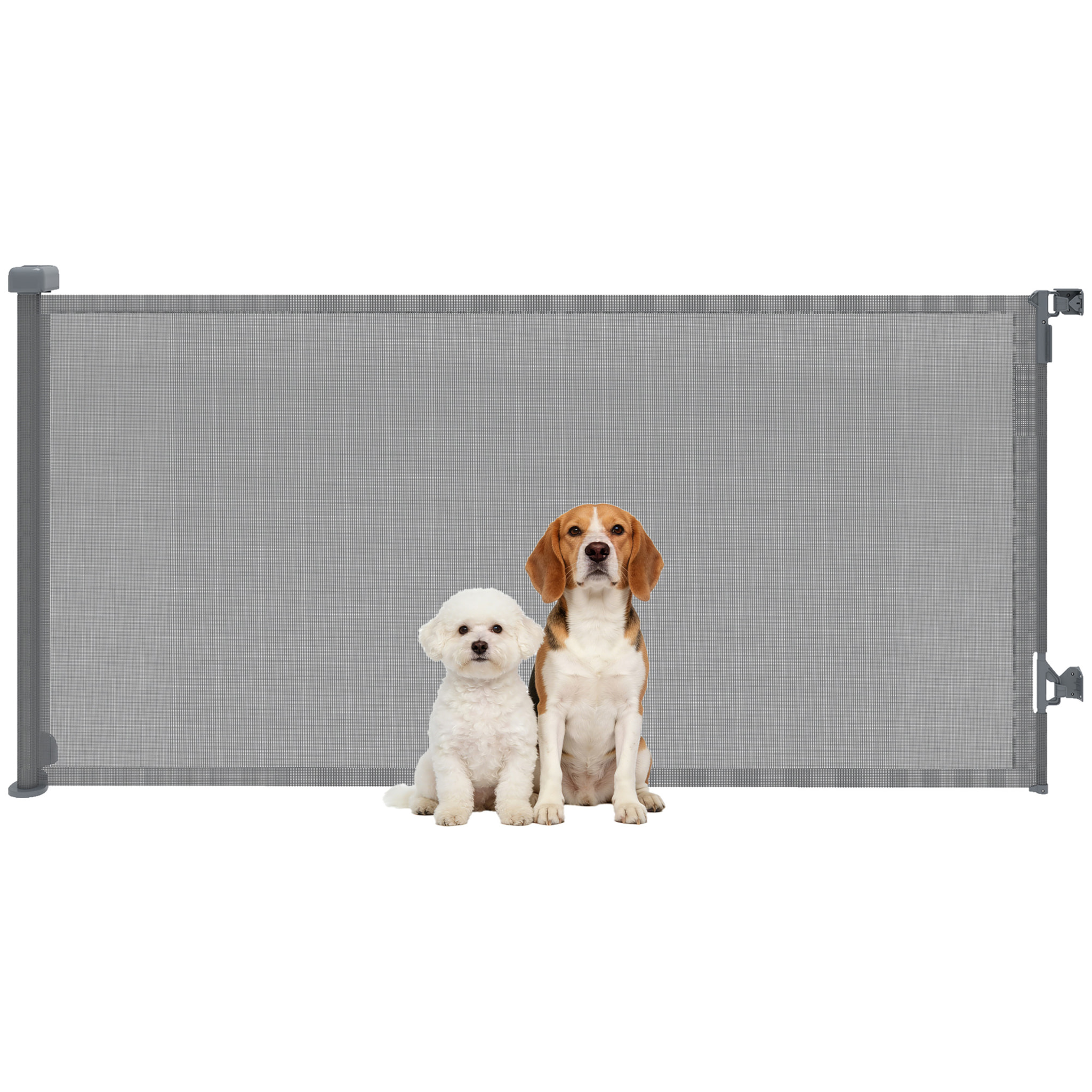 Barrera de Seguridad para Perros Retráctil, Extensible hasta 180 cm de Ancho y 93 cm de Alto, para Escaleras y Puertas, Valla para Perros Pequeños y Medianos, Uso con Una Sola Mano, Gris
