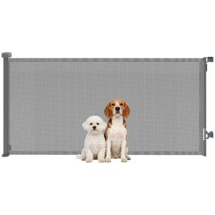 Barrera de Seguridad para Perros Retráctil, Extensible hasta 180 cm de Ancho y 93 cm de Alto, para Escaleras y Puertas, Valla para Perros Pequeños y Medianos, Uso con Una Sola Mano, Gris