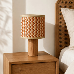 Lampe à poser en bois de chêne et tressage en bambou crème et orange - Phil
