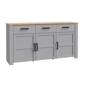 Buffet salon moderne bois gris 3 tiroirs 3 portes L166 cm - ST MALO