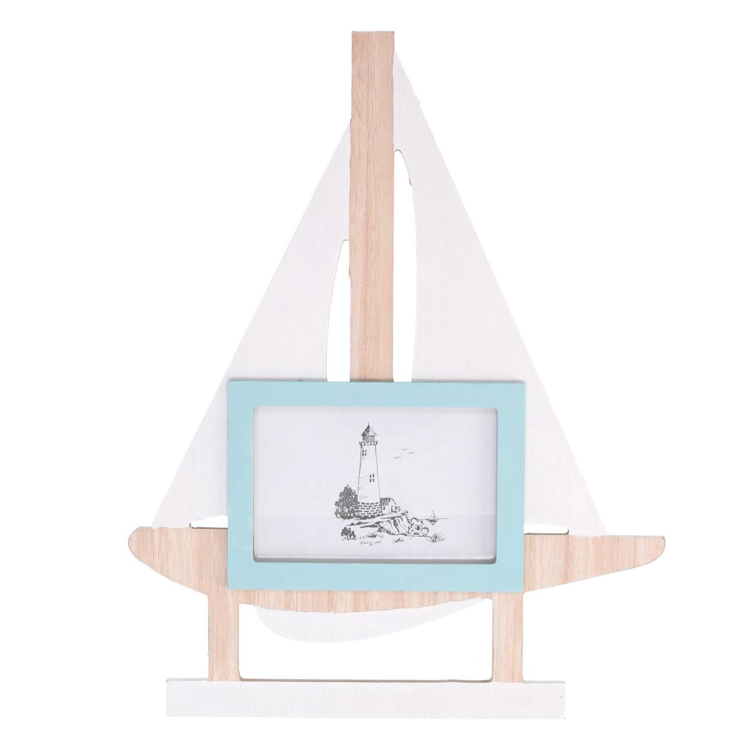 Portafoto da tavolo mare in legno a forma di barca cm31x2h39,5