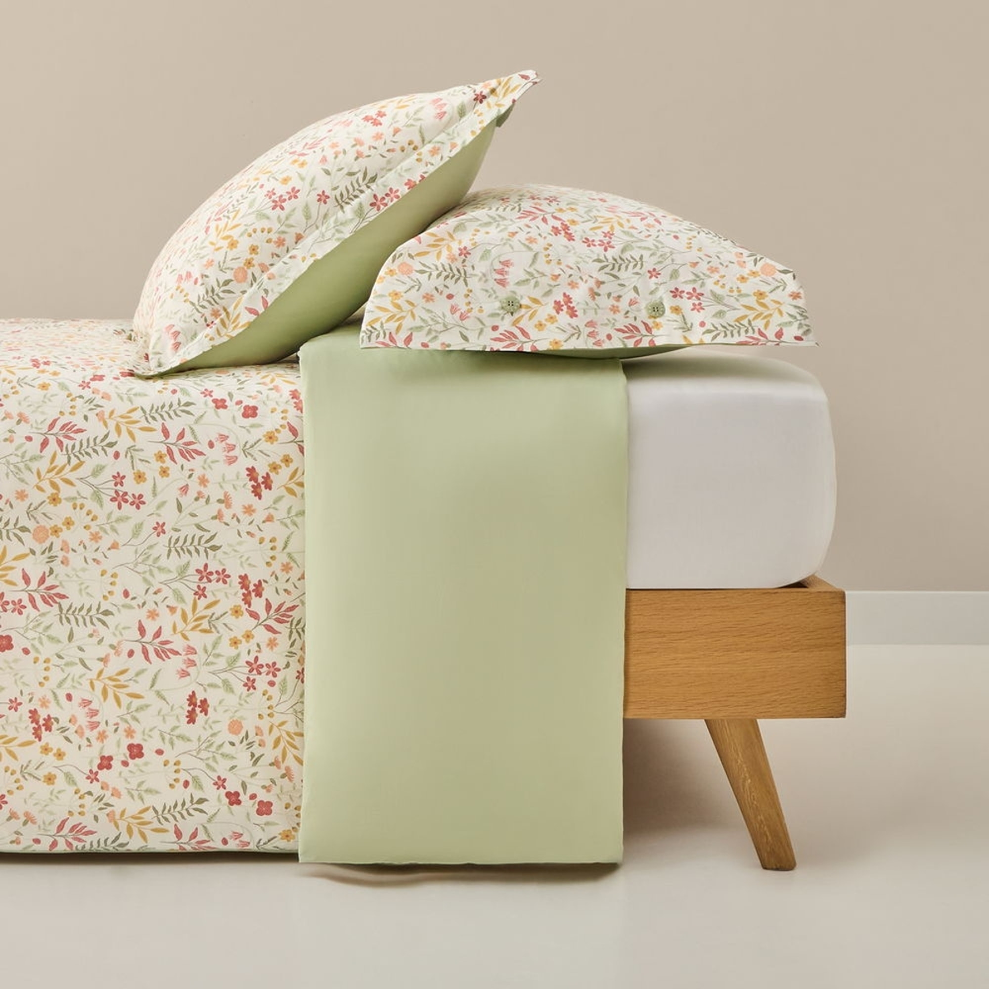 Funda nórdica de algodón percal 180 hilos flores Ferdu color verde 100% Algodón percal