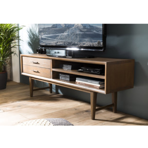 LARA - Meuble TV marron 2 tiroirs 2 niches bois Mindi