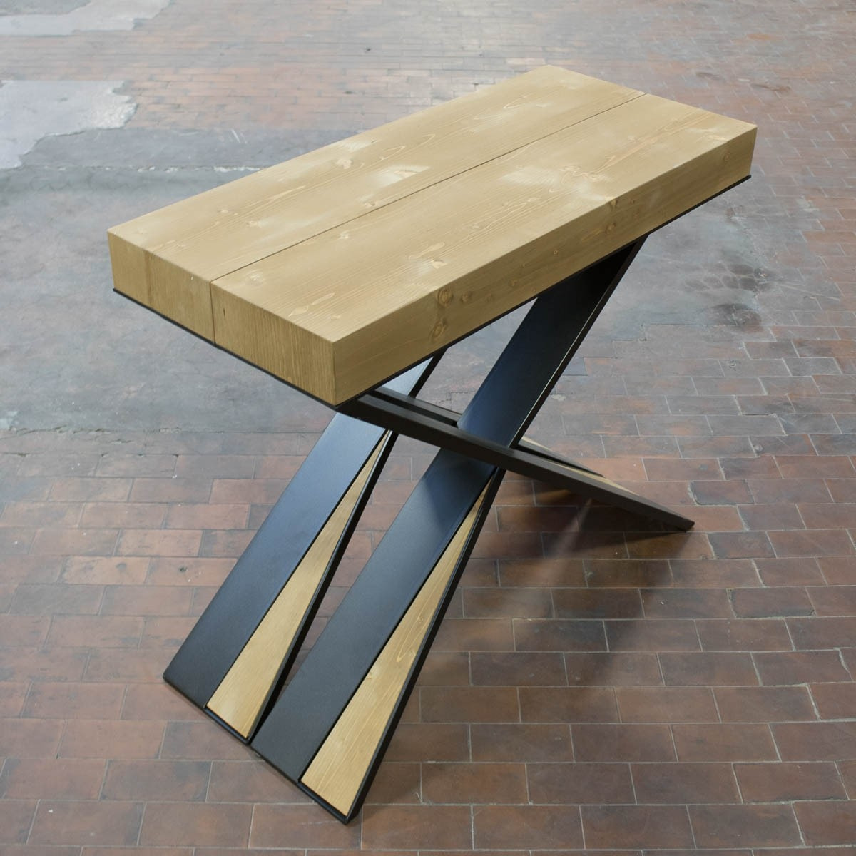 Console Extensible 90x40/290 cm Diago Sapin Teinté cadre Anthracite